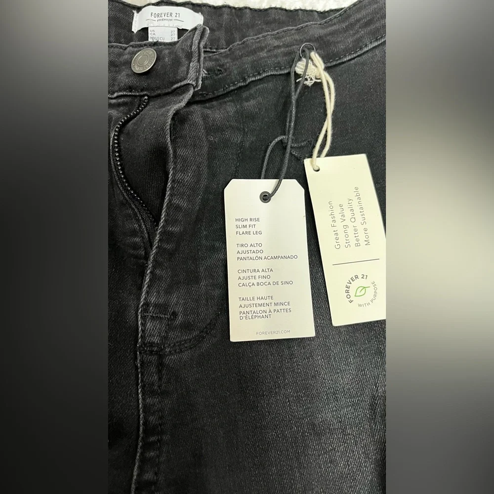 Forever 21 Premium Black Denim high waisted flair bell bottom size 27 - Picture 7 of 8